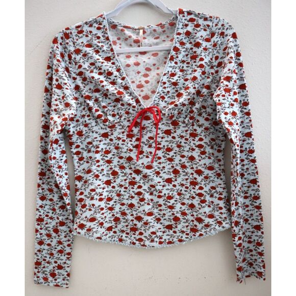 Free People OB2173453 Women Sz S Pale Blue Floral Abundance Long-Sleeve Top - Picture 1 of 12